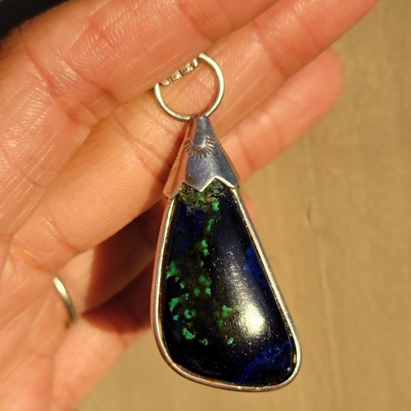 Amazing large azurmalachite Native American handmade 925 sterling silver pendant - Picture 5 of 16